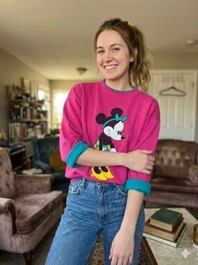 Vintage Minnie Mouse Crewneck Sweatshirt with Teal Trim
